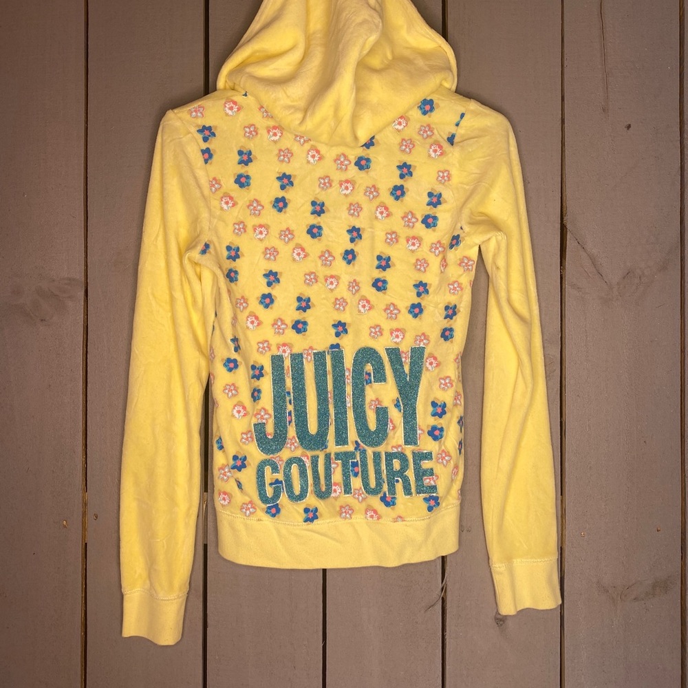 Juicy Couture Velvet Tracksuit Jacket US Youth 14 Yellow Floral - Picture 3 of 7